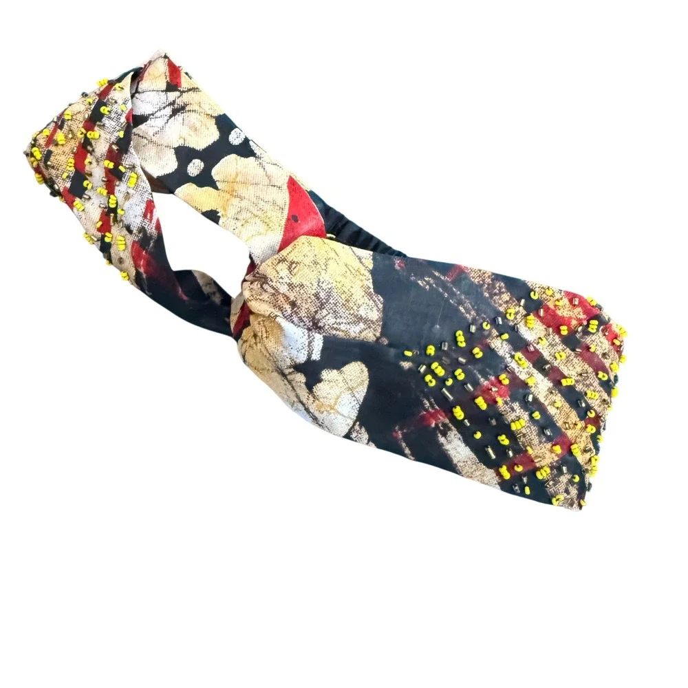 Anthropologie Legend and Song Beaded Headband Rwanda‎ Batik Style Yellow